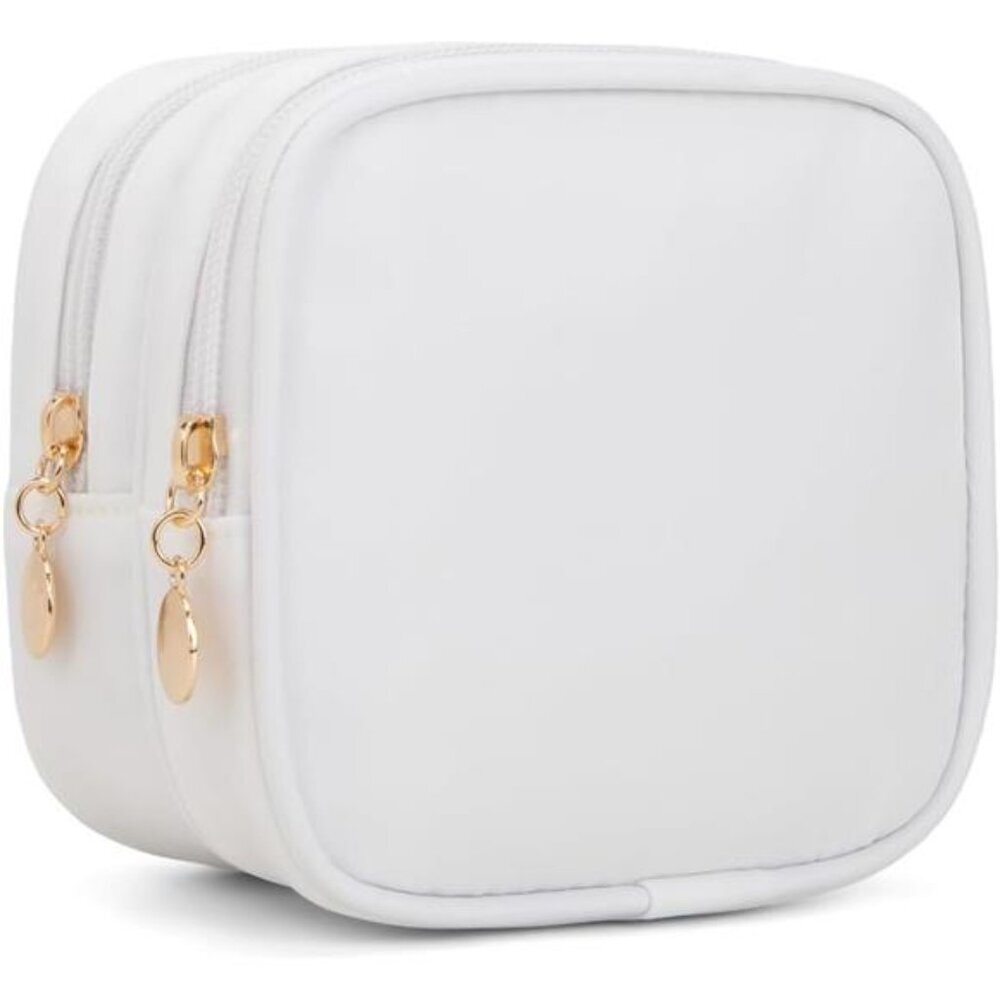 Small Makeup Bag Double Zipper Cosmetic Pouch Travel Toiletry Bag White